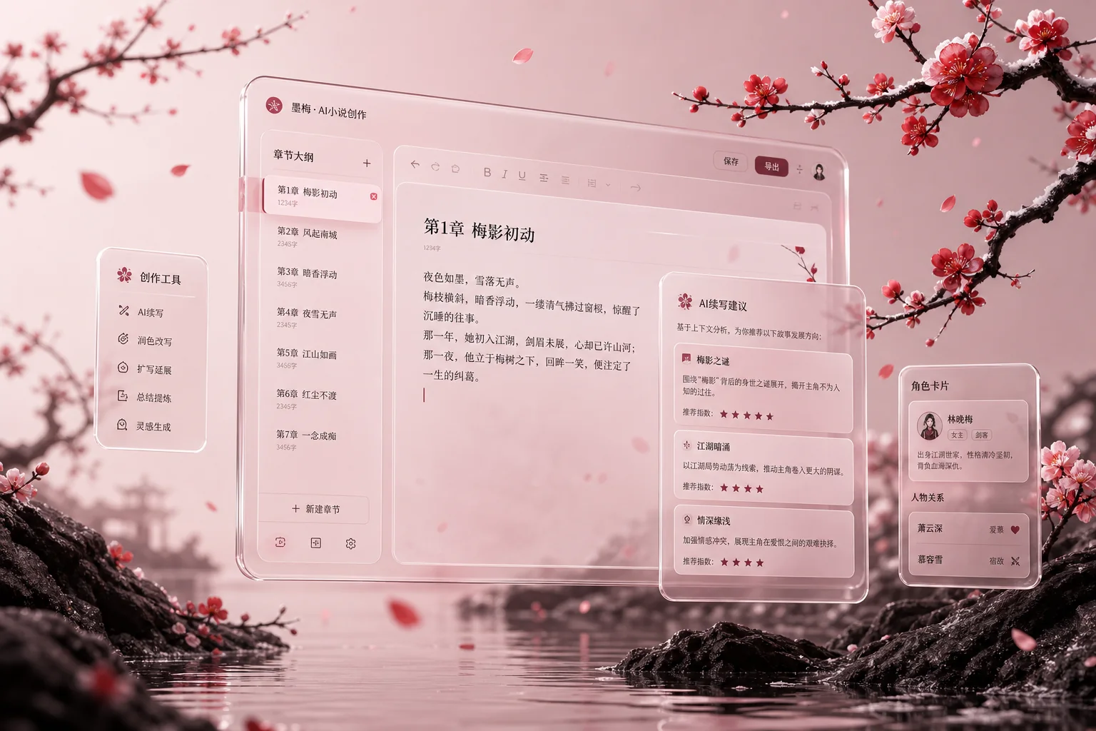 织梦 StoryLoom —— 梅之意境的 AI 小说创作 Agent 概念图