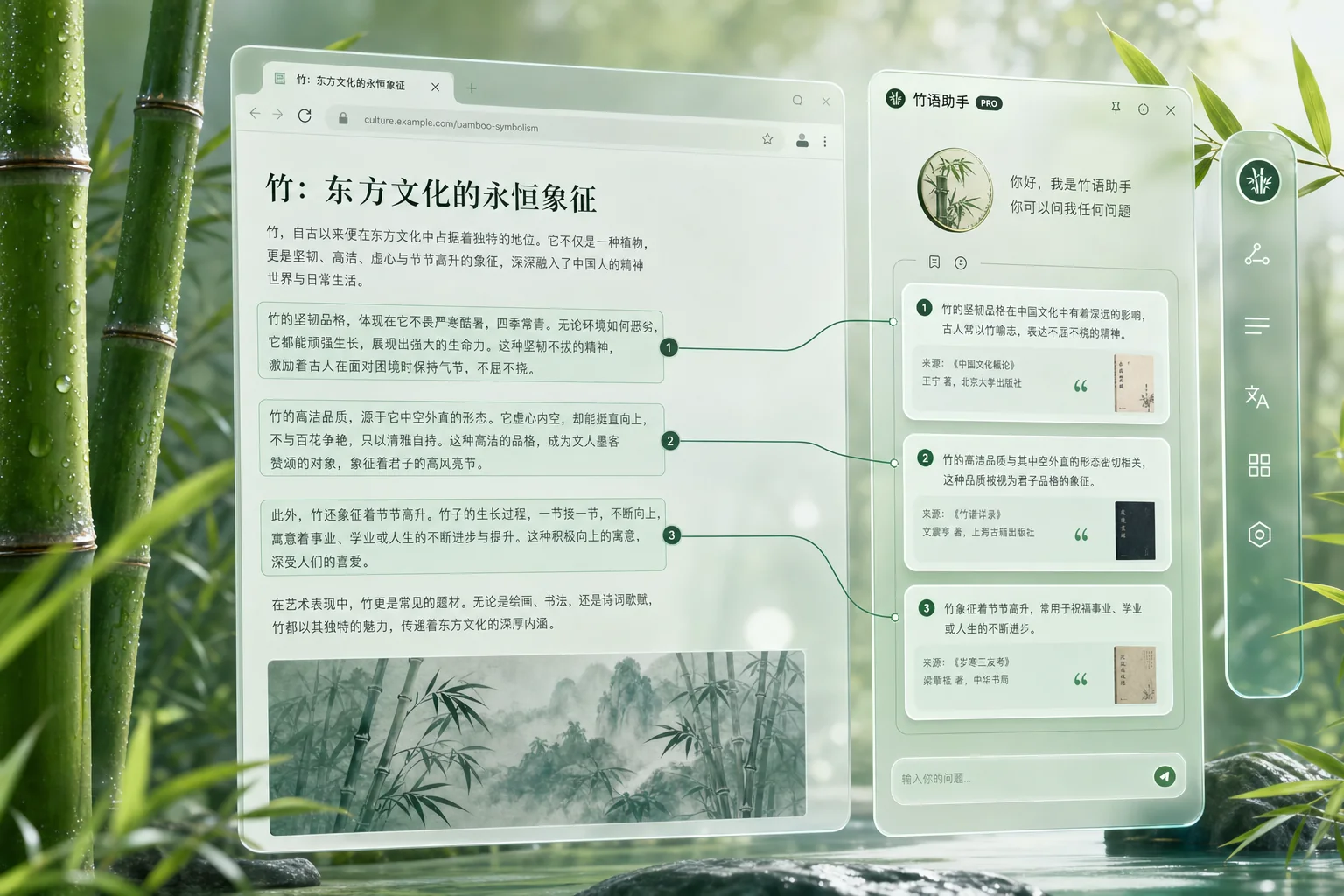 知页 PageSage —— 竹之意境的页面问答插件概念图