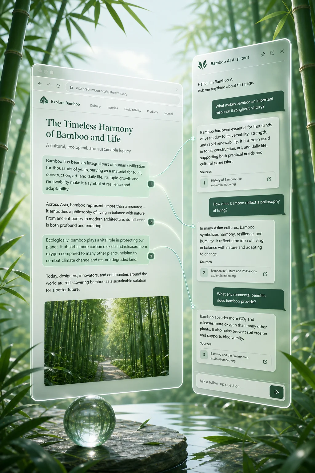 PageSage — page-reading Q&A browser extension concept in a bamboo mood